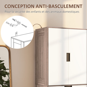 Armoire de chambre 2 portes - penderie, 3 tiroirs - 5 poignées modernes alliage alu - blanc effet bois