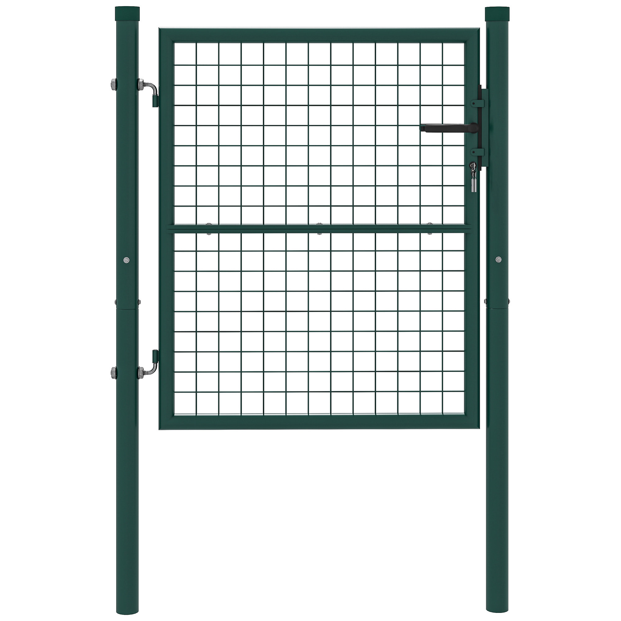 Puerta de Jardín 100x79 cm Puerta para Valla de Barra de Acero con Asa Cerradura y 3 Llaves para Exterior Patio Verde