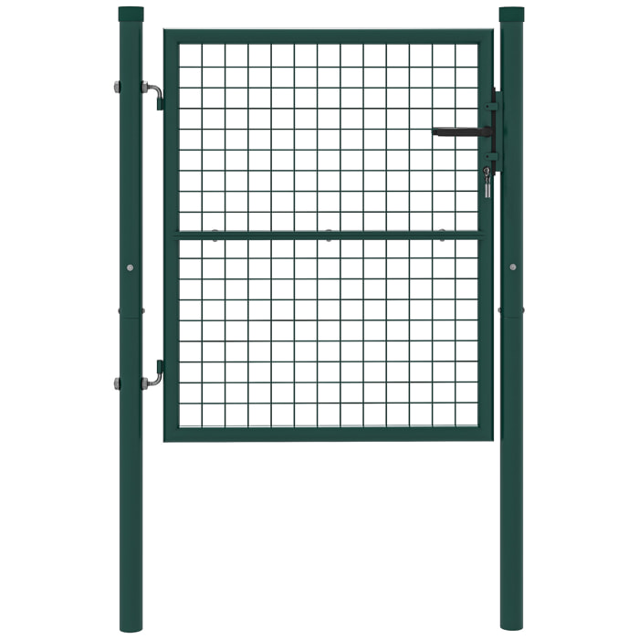 Puerta de Jardín 100x79 cm Puerta para Valla de Barra de Acero con Asa Cerradura y 3 Llaves para Exterior Patio Verde
