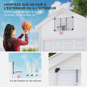 Panier de basket-ball mural - panneau de basket à accrocher - visserie incluse - acier PC blanc noir