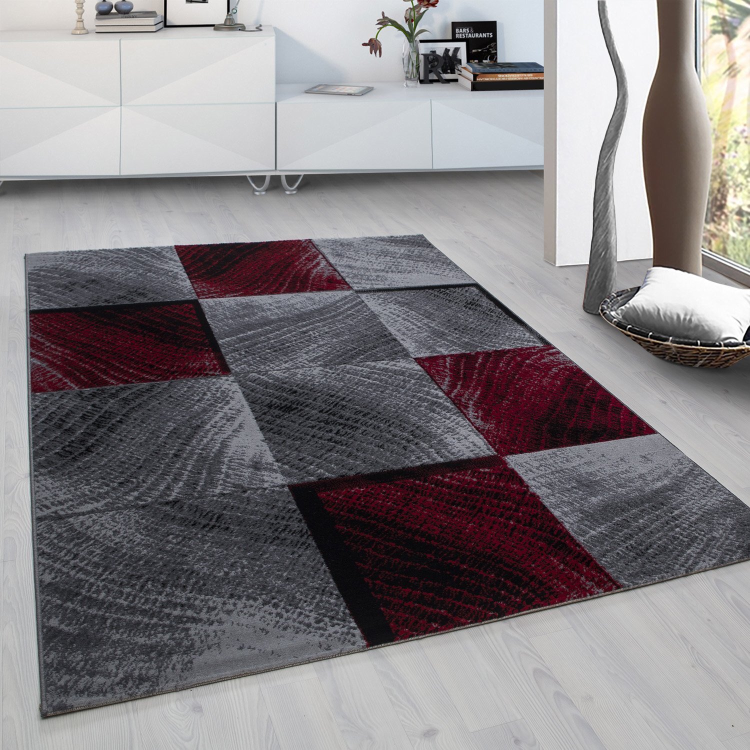 PLUS - Tapis à poils courts graphique rouge - PLU8003ROU