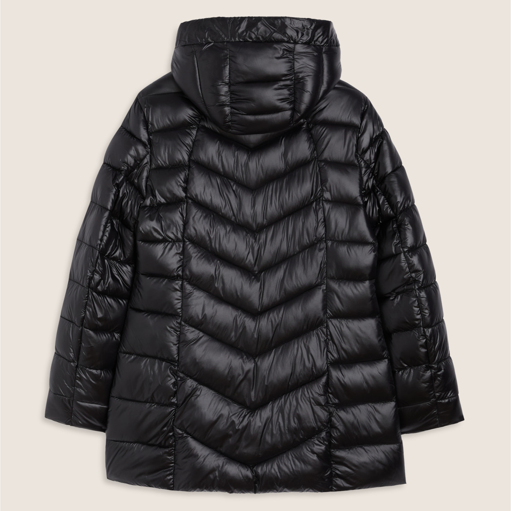 Piumino donna trapuntato con cappuccio e bottoni a pressione