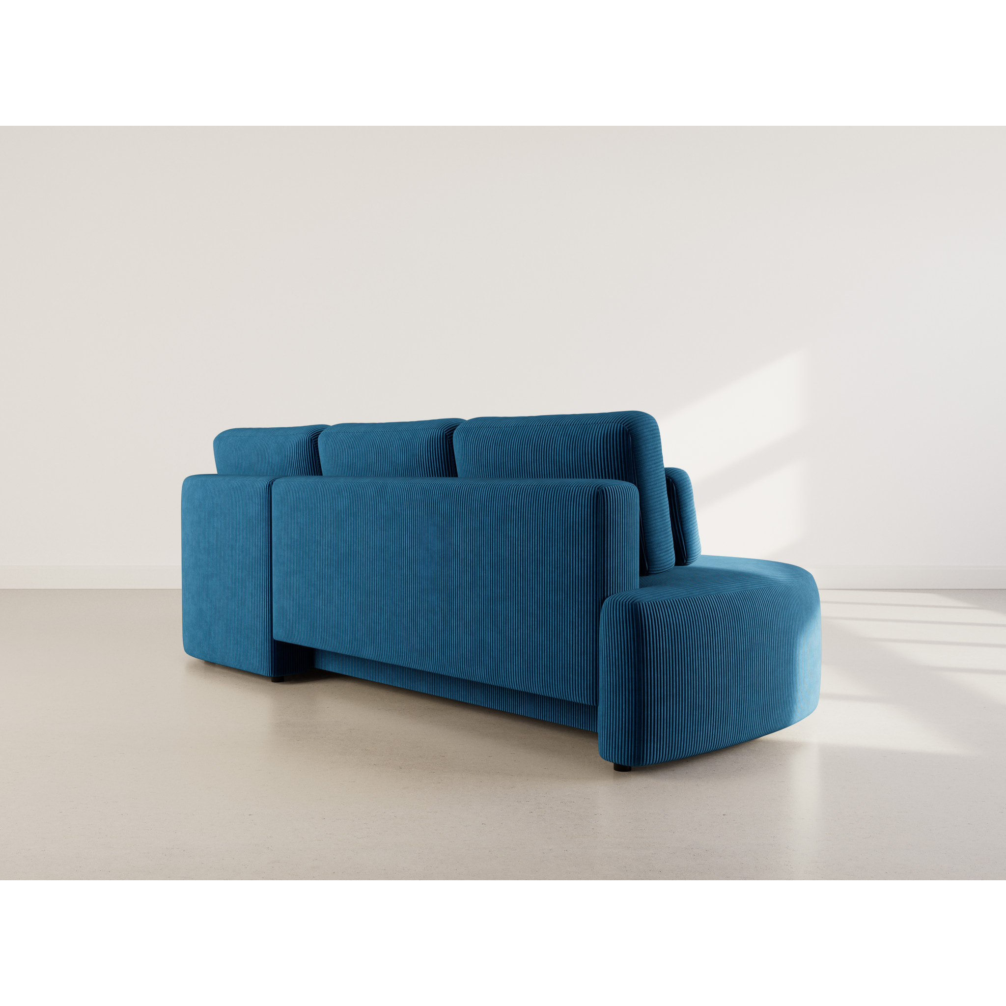 Mahina - canapé d'angle droit 4 places convertible avec coffre en velours côtelé - Bleu