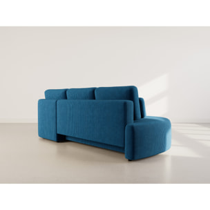 Mahina - canapé d'angle droit 4 places convertible avec coffre en velours côtelé - Bleu