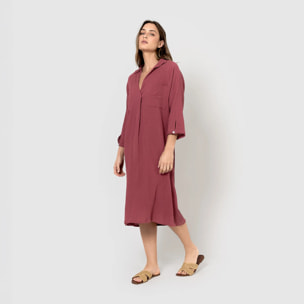 Vestido midi algodón lino malva/rosa