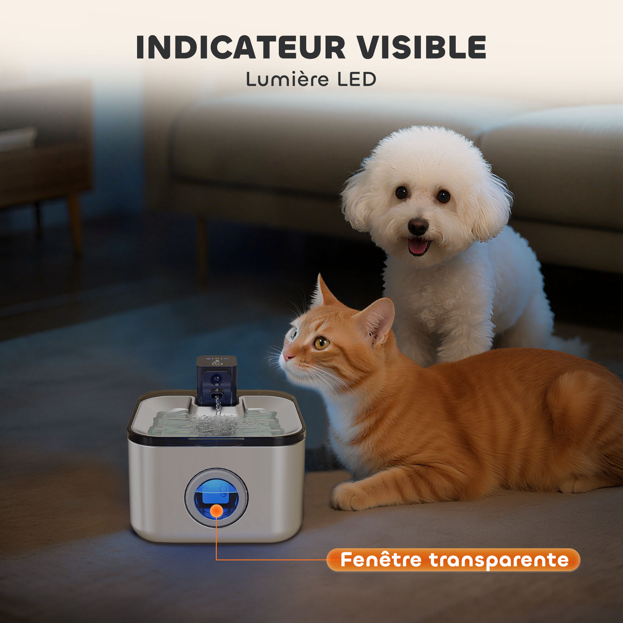 Fontaine à eau pour chat 4,2L filtration 3 étapes charge USB câble + nombreux accessoires inclus acier inox