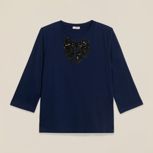 Oltre - Camiseta de jersey con parche de lentejuelas - Azul