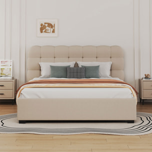 JUNEAU Lit nuage avec coffre de rangement 160x200cm en velours beige