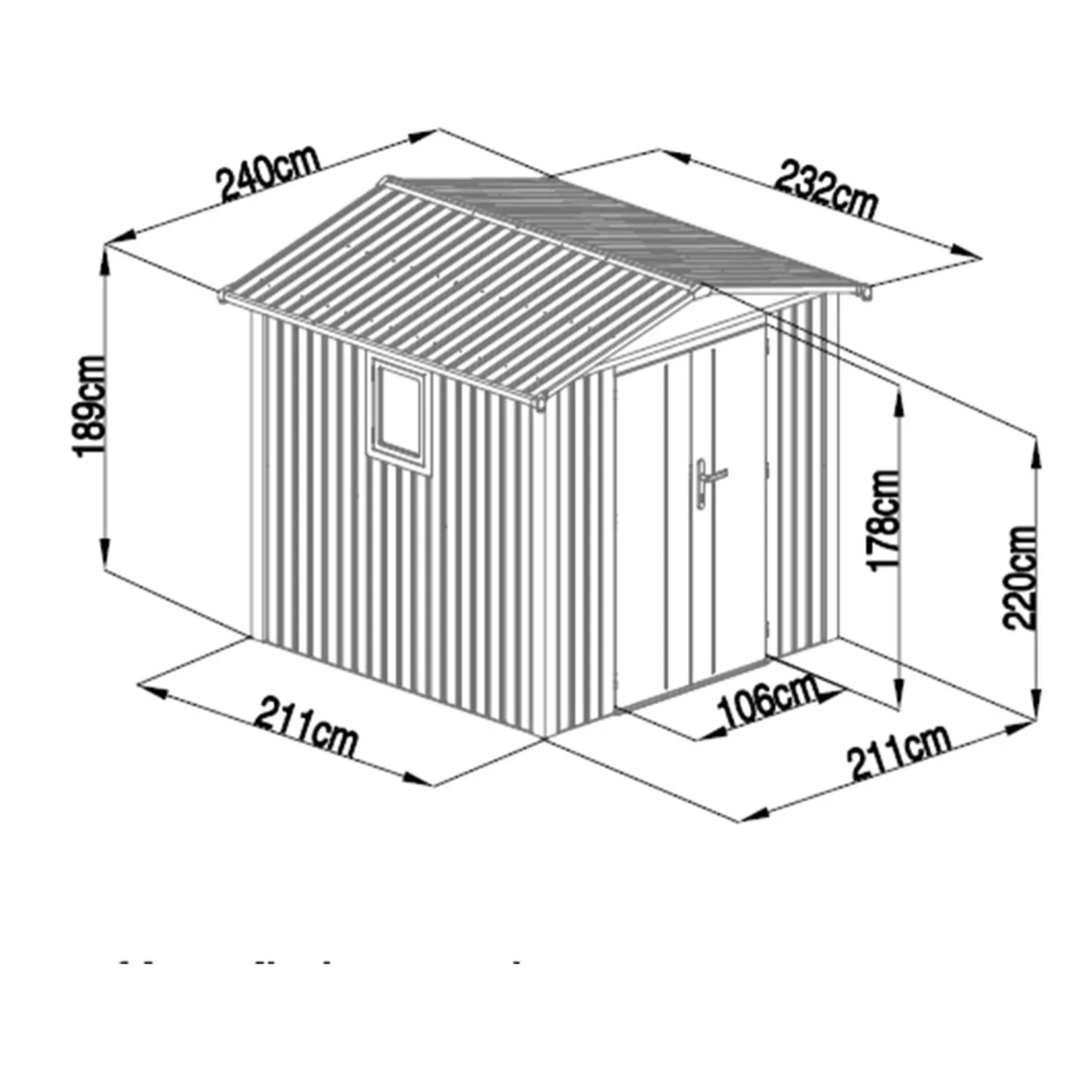 Abri de jardin métal gris taupe 5.71 m² + kit d'ancrage