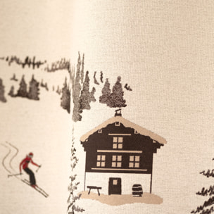 Rideau jacquard à œillets avec motif chalets et sapins - Beige