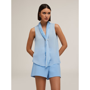 Motivi - Blusa senza maniche con sciarpa plissé - Azzurro