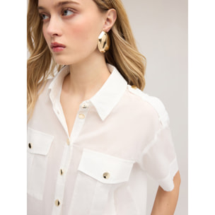 Motivi - Camisa de muselina con bolsillos - Blanco
