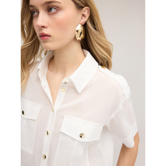 Motivi - Camisa de muselina con bolsillos - Blanco