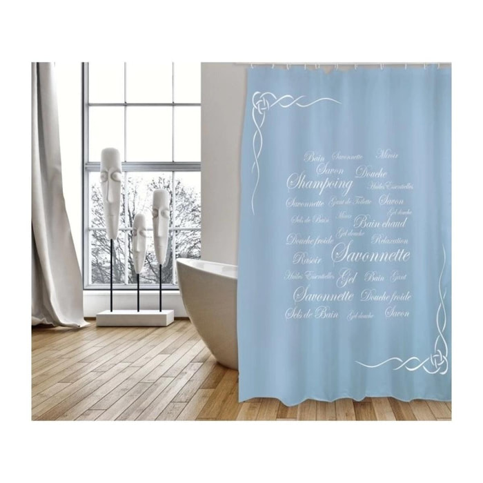 Rideau de douche Polyester GRASSE 180x200cm QUALITà PRMIUM Bleu - Anneaux inclus MSV