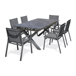 FLORIDE - Ensemble repas de jardin 6 pl plateau céramique sur verre