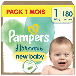 Pampers Harmonie Couches Taille 1, 180 Couches, 2kg - 5kg Pack 1 Mois