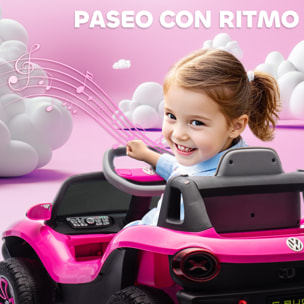 Coche Eléctrico para Niños de +3 Años, Volkswagen E-Buggy, Coche de Batería 12V, con Mando a Distancia 2,4 G, Ruedas con Suspensión, Faros LED, Música, USB, Motor Doble, Rosa