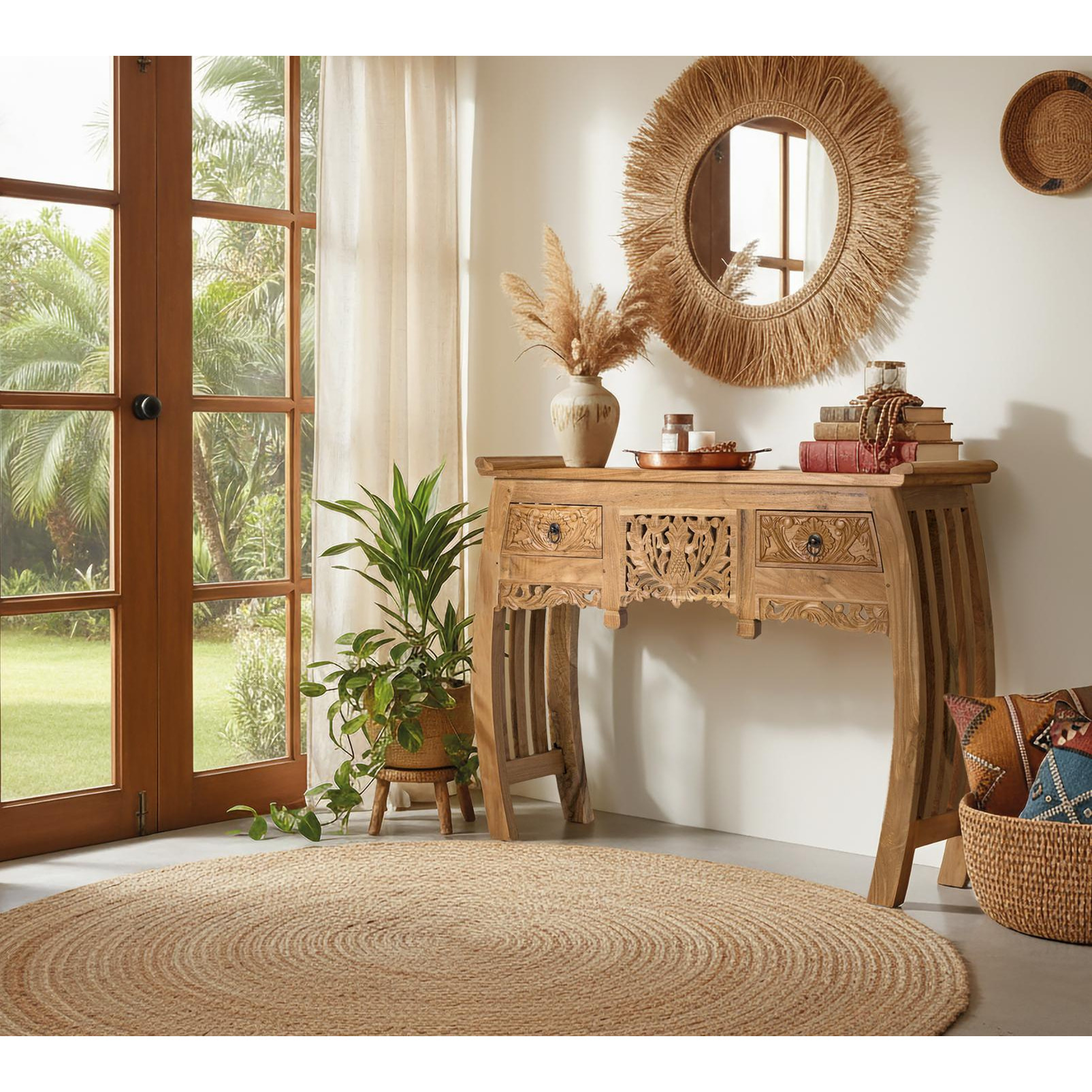 Console en bois de teck 100 cm style ethnique oriental