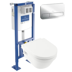 WC suspendu sans bride Architectura + abattant + Bâti-support Villeroy & Boch ViConnect + Plaque de commande