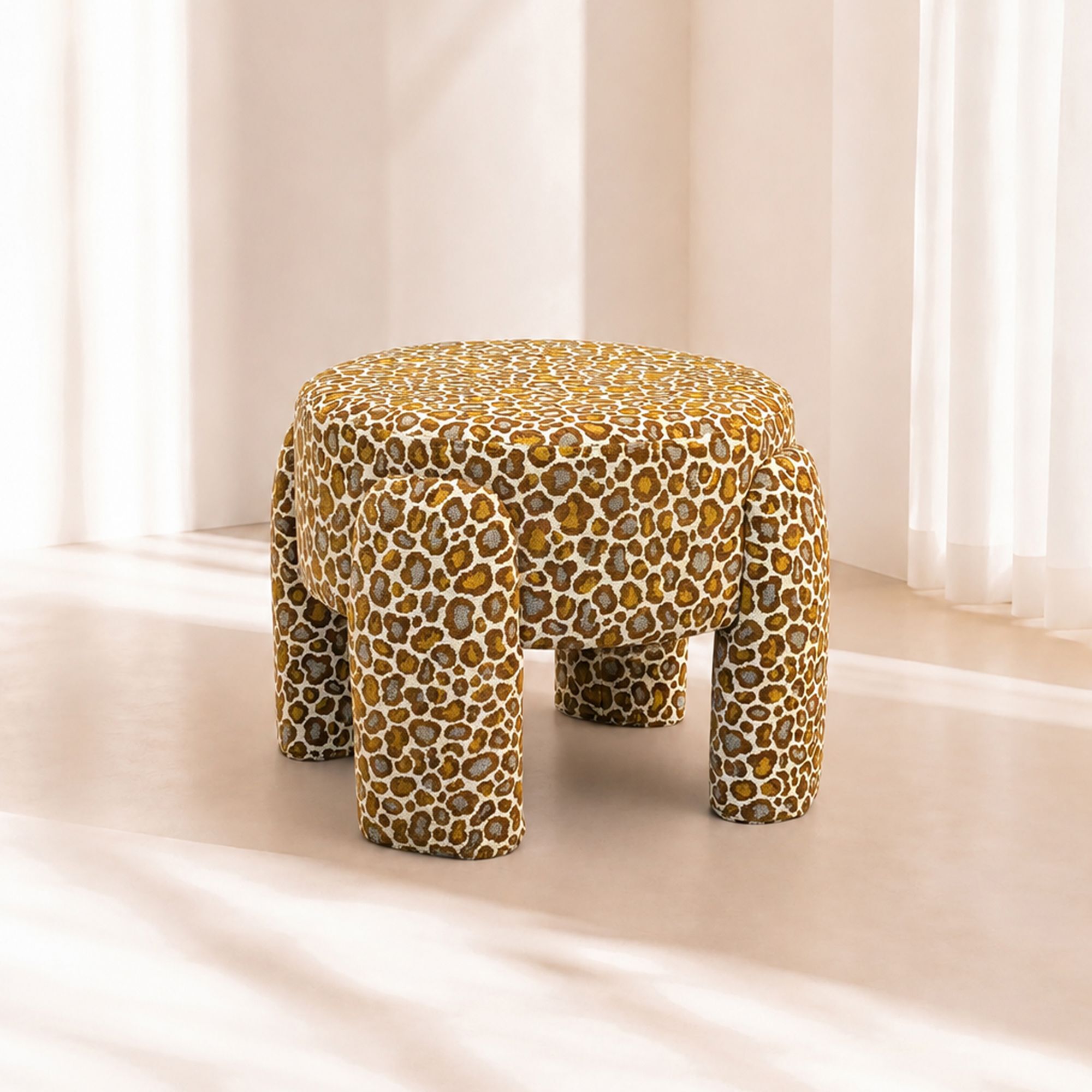 Tabouret en tissu léopard jaune ORION