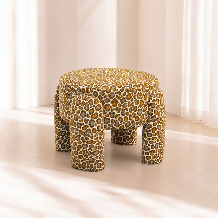 Tabouret en tissu léopard jaune ORION