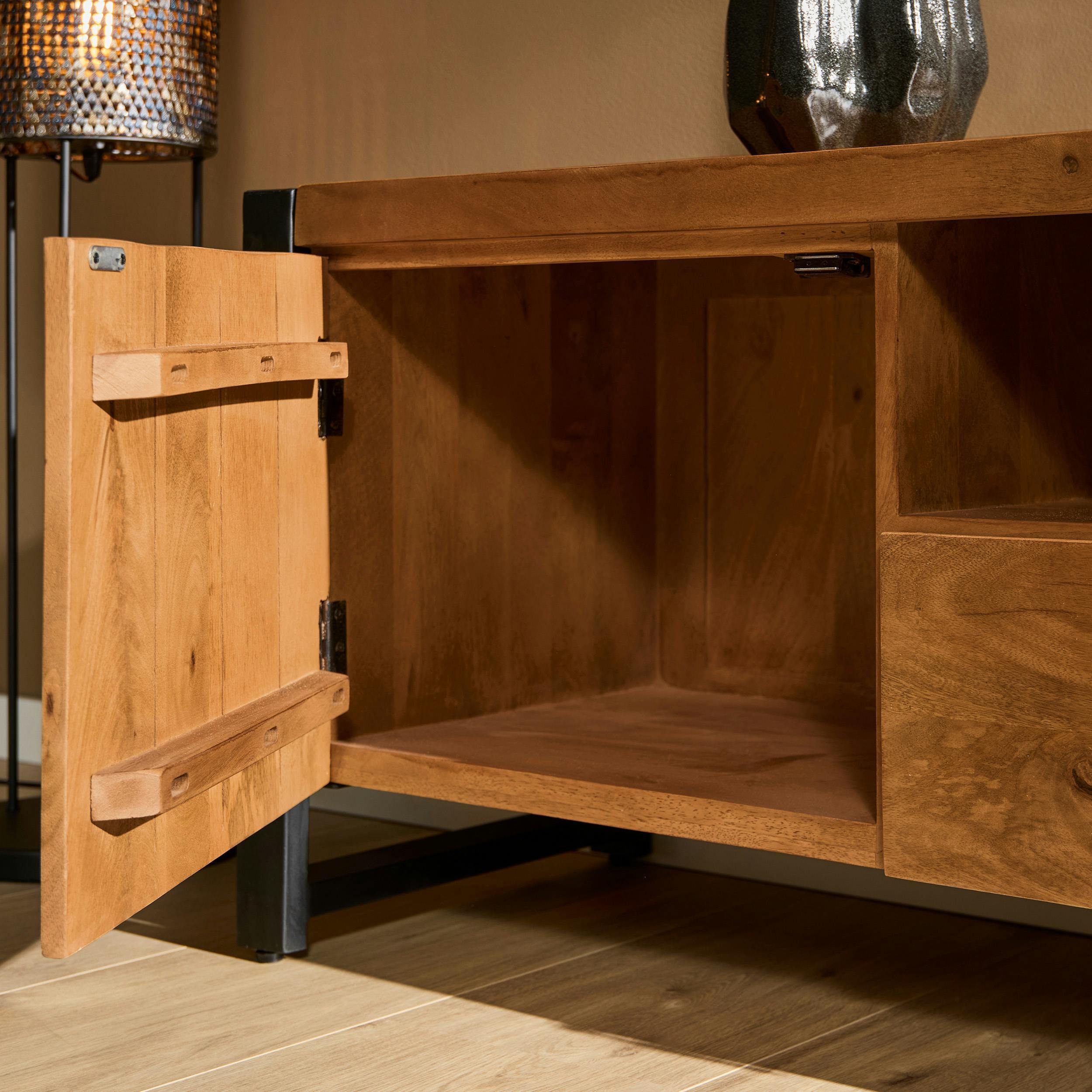 Meuble TV bois métal 2 portes 2 tiroirs MILORA