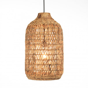 ALIDA - Suspension 30x30cm en abaca couleur naturelle et teck recyclé