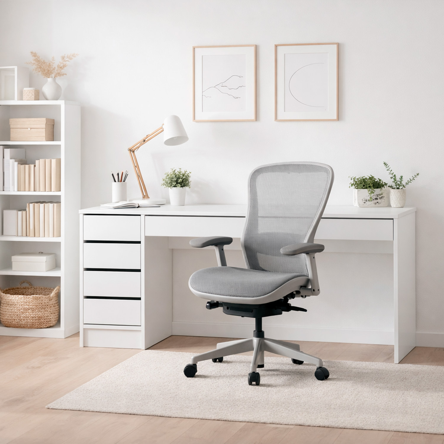 Scrivania moderna con 4 Cassetti e 1 cassettone centrale Ufficio Mobile Desk 120 x 55 x 75 cm  bianco lucido