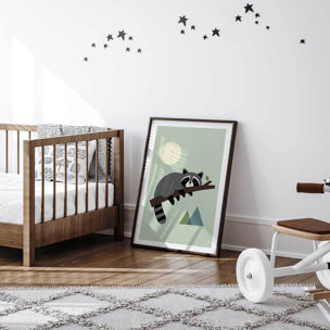 Affiche enfant raton sur sa branche  Affiche + cadre en bois - Noir