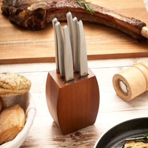 Jet Satin - Bloque de madera de acacia con 6 cuchillos para carne