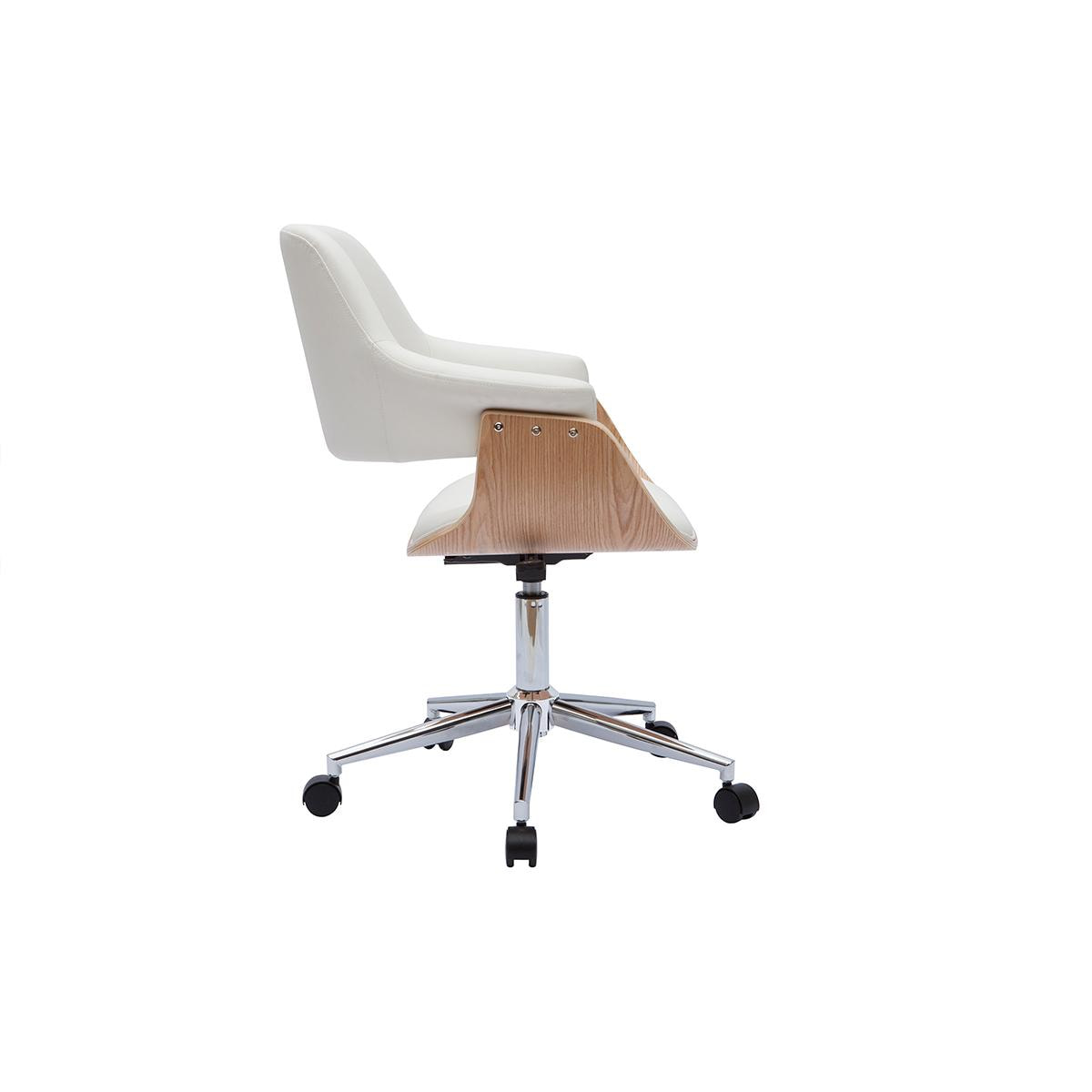 Miliboo - Chaise de bureau à roulettes design blanc, bois clair et