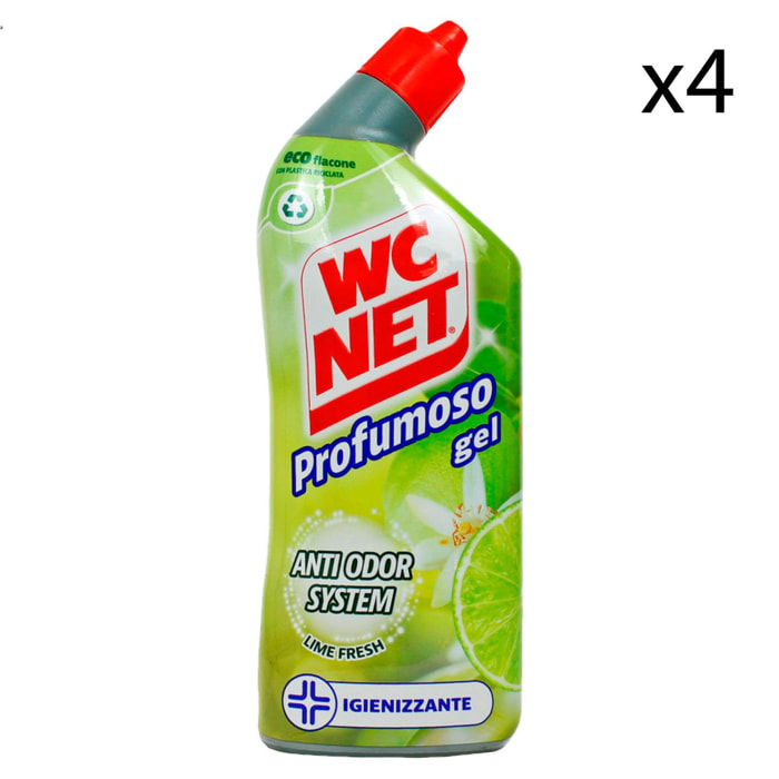 4x WC Net Profumoso Gel Anti Odor System Lime Fresh Igienizzante - 4 Flaconi da 700ml