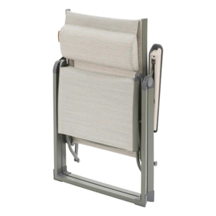 Fauteuil de jardin inclinable "Decima" vert olive & vert laurier 8 positions en aluminium et texaline