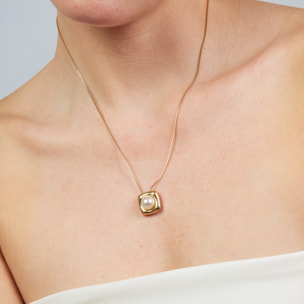 Collar de Aleación de Metal y Perla Blanca acabado en oro amarillo de 18k