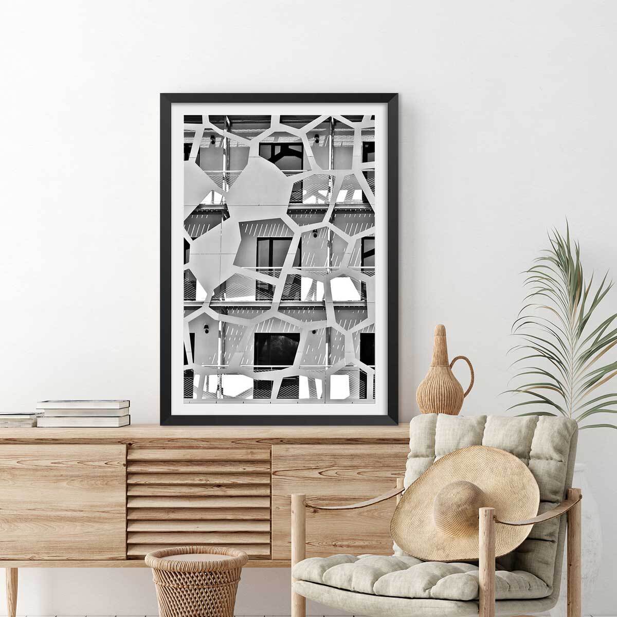 Affiche urbaine balcons sur angle Affiche + cadre en bois - Noir