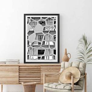 Affiche urbaine balcons sur angle Affiche + cadre en bois - Noir