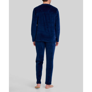 Pijama hombre terciopelo, escote en pico, manga larga y pantalón y bolsillos laterales
