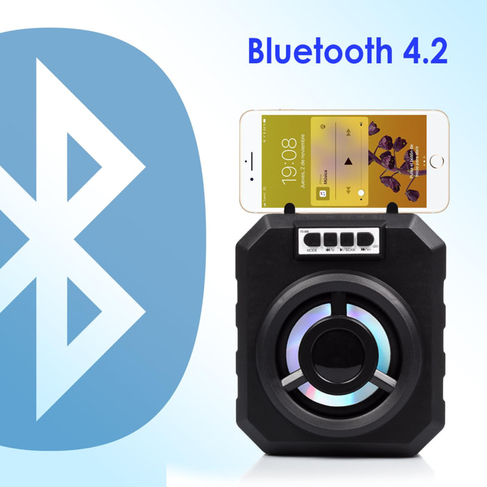 Altoparlante portatile Boombox YD-669 Bluetooth 4.2. Ingresso USB, scheda micro SD e jack 3.5. FM Radio. Porta smartphone integrato.