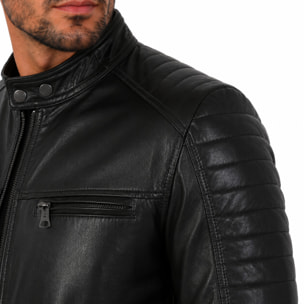 Giubbino in pelle di vitello nappa Nero-Slim Fit