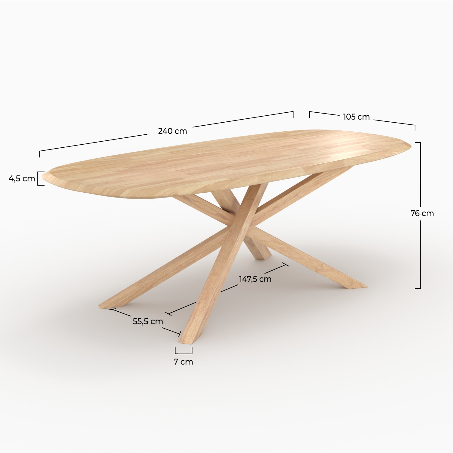 Table rectangulaire en bois d'hévéa massif clair 10 personnes - Aladin