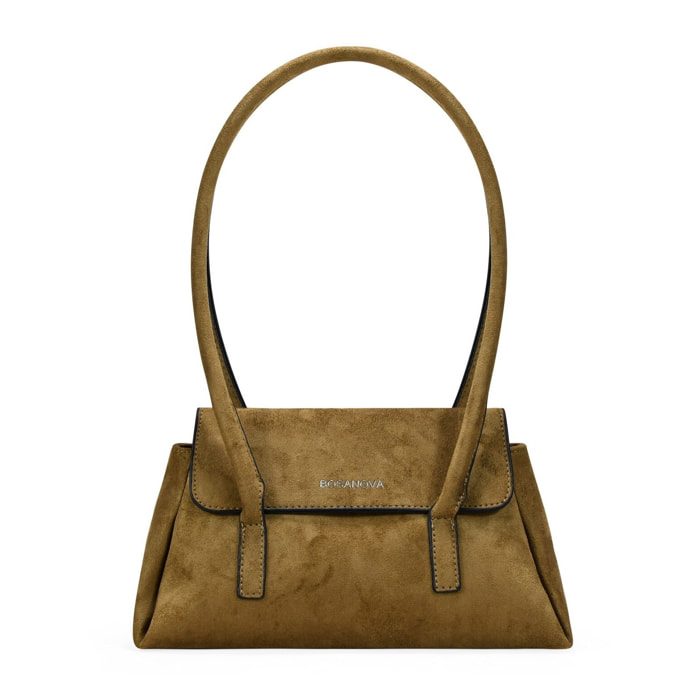 Bolso de hombro visón con solapa y doble asa