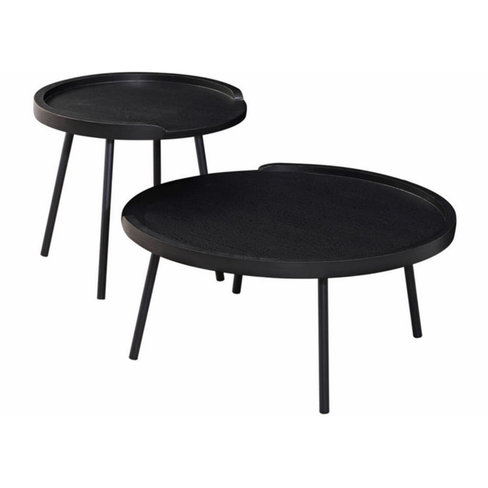 Set tavolini moderni nero con top in MDF e gambe nere in metallo - Zach