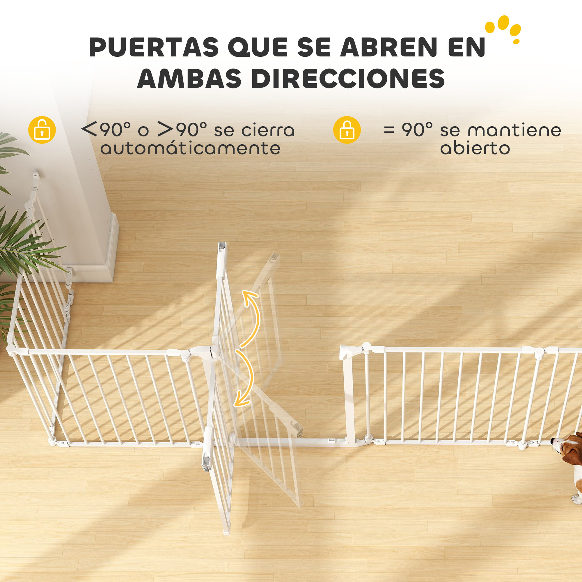 Barrera para Perros Plegable, 488x75 cm, Valla para Mascotas de 8 Paneles, Puerta con Cierre Doble, Barrera de Seguridad para Niños, Perros Pequeños y Medianos, para Escalera, Pasillo, Blanco