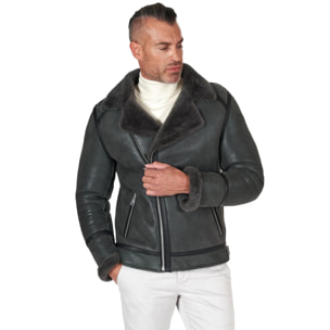 Chiodo Montone Shearling grigio con cerniera trasversale