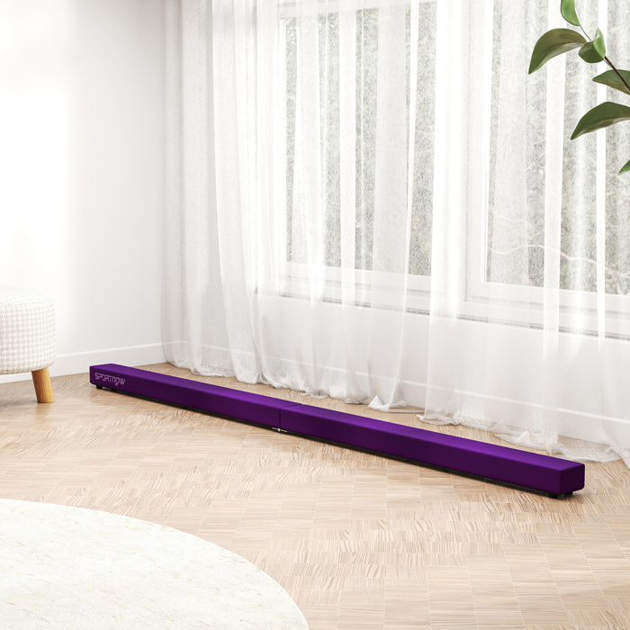 Poutre gymnastique pliable 210 cm - poutre d'équilibre antidérapante - bois de pin revêtement flanelle violet