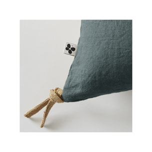 Coussin en lin lavé déhoussable 45 x 45 cm à pompons - 5 coloris - SOLINE