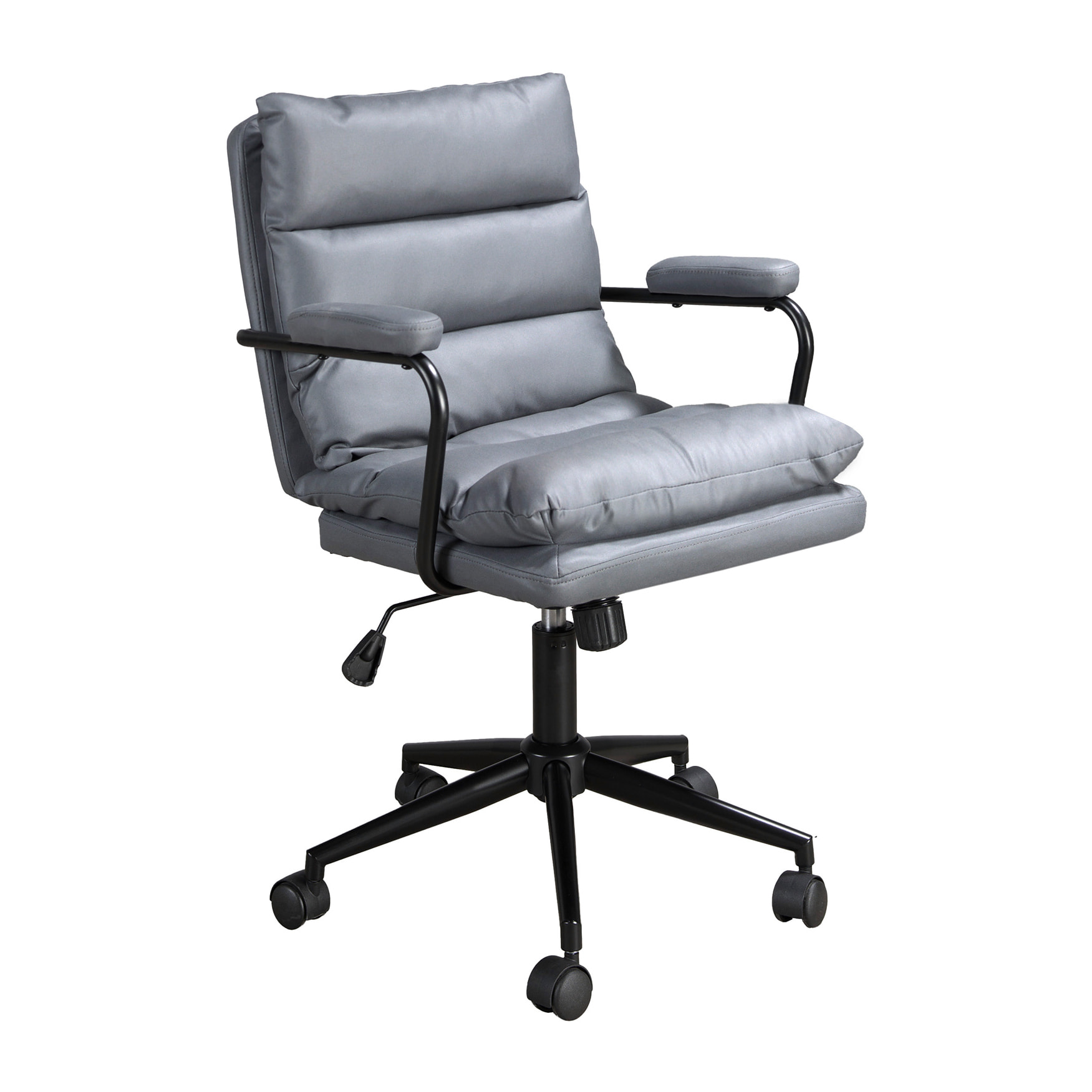 Silla Angel Cerdá oficina giratoria con asiento y respaldo tapizado en tela en gris patas en acero inoxidable en negro 59x63x90cm