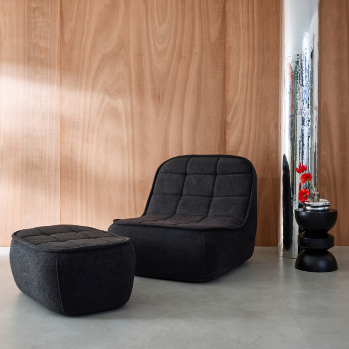 Chauffeuse bouclette texturée 1 place + repose pieds noir L 93 x P 104 x H 85cm - Boni