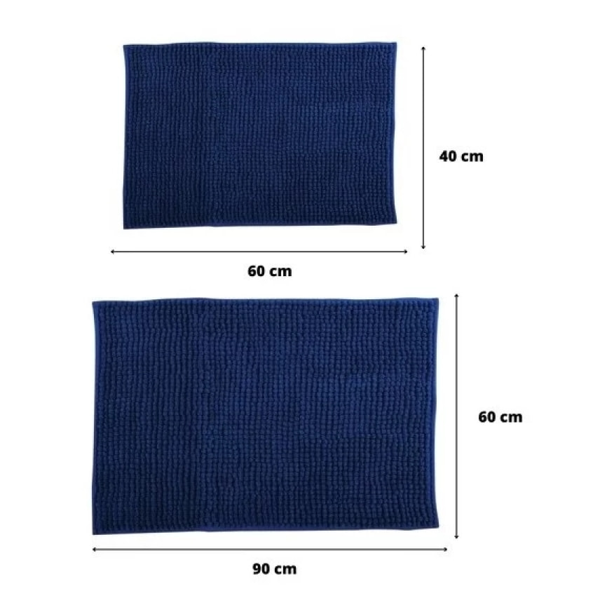 Lot de 2 Tapis de bain Microfibre CHENILLE Bleu Foncé 40x60 et 60x90cm MSV