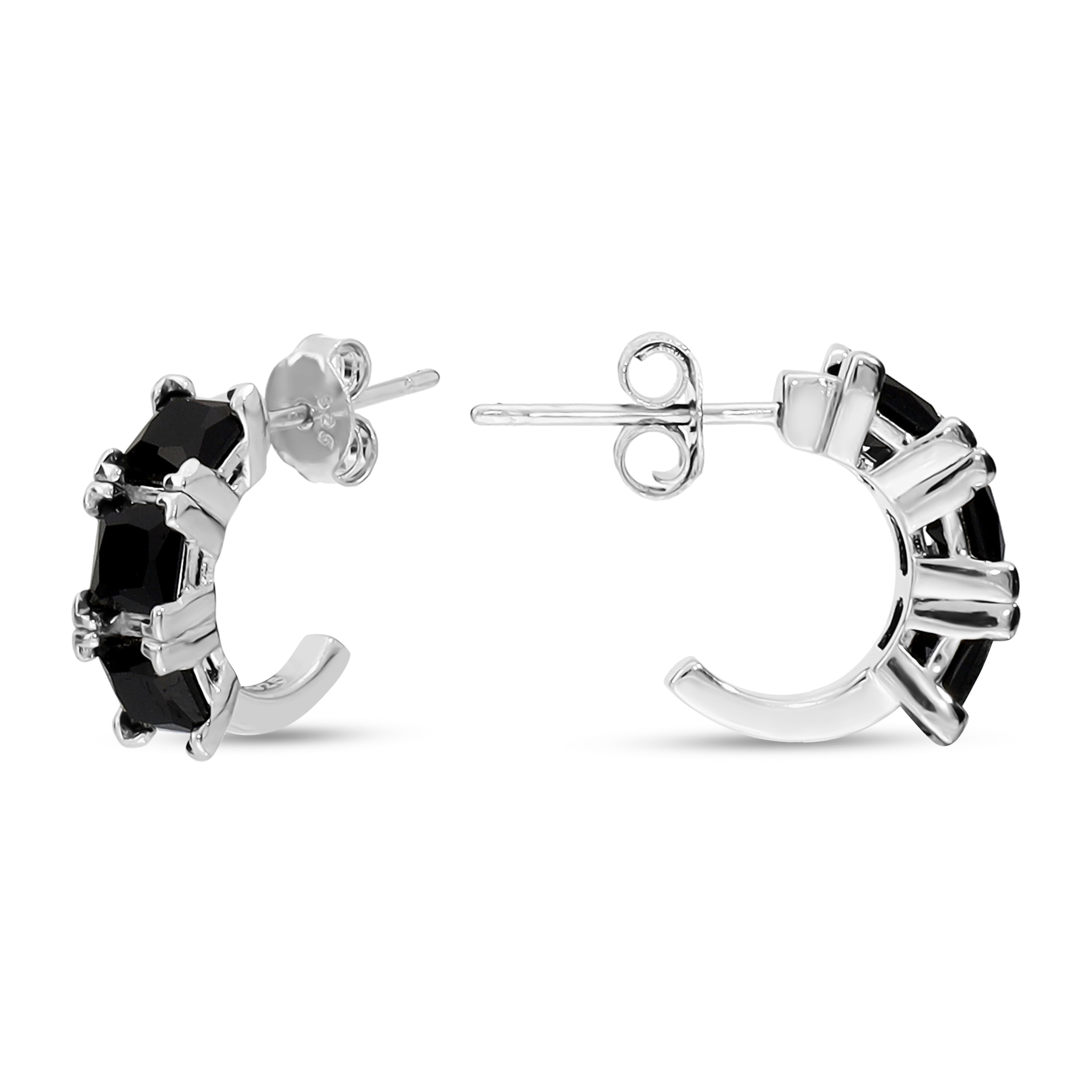 Orecchini a Lobo in Argento 925 con Spinelli Neri